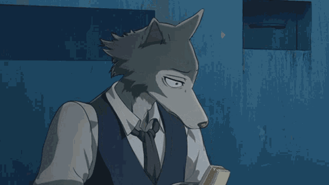 a cartoon drawing of a wolf in a suit