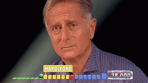 a man with napoleone written on a yellow sign