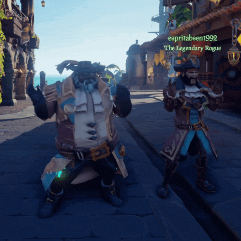 a video game character named the legendary rogue stands next to another character