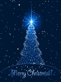 a blue christmas tree with the words merry christmas written below it