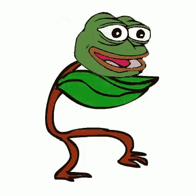 a cartoon frog with long legs and a green leaf on its head is dancing .