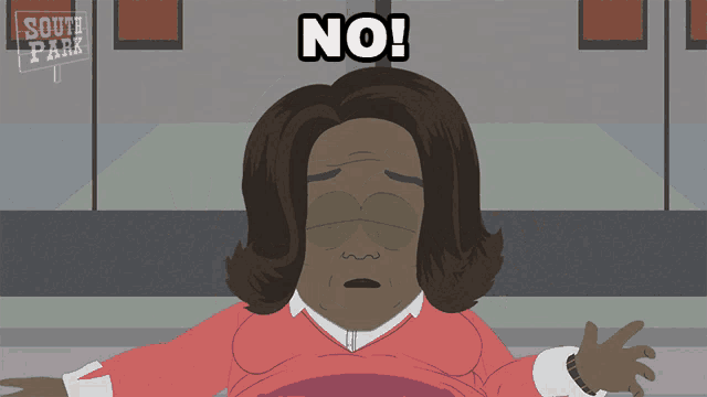 a cartoon of a woman with a sign that says south park on it