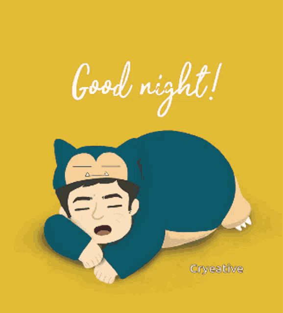 a cartoon of a man in a snorlax costume sleeping with the words " good night " above him