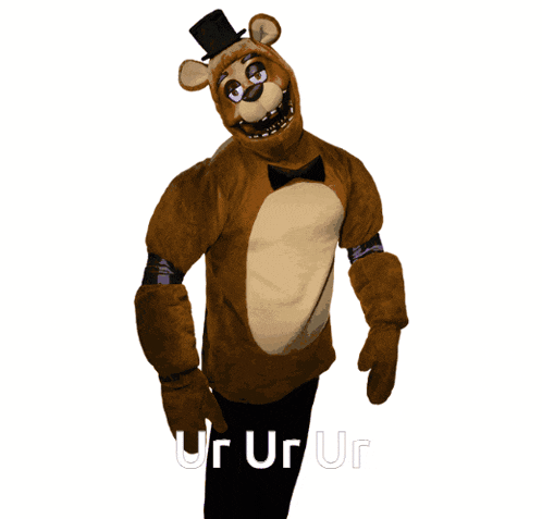 a brown teddy bear with a top hat and gloves is standing in front of a white background with the words ur ur ur