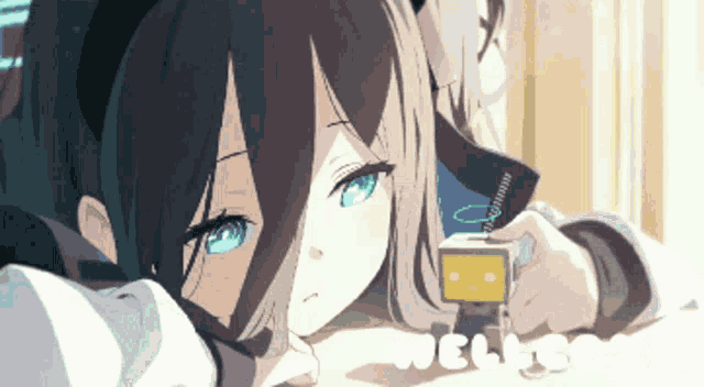 a drawing of a girl with blue eyes and the word wellso on the bottom