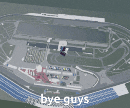 an aerial view of a race track with the words bye guys