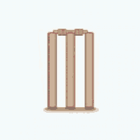 a cartoon illustration of a cricket ball hitting a wicket with three wooden bats .