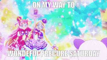 on my way to wonderful precure saturday is written on a poster