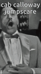 a man in a suit and bow tie is talking into a microphone .
