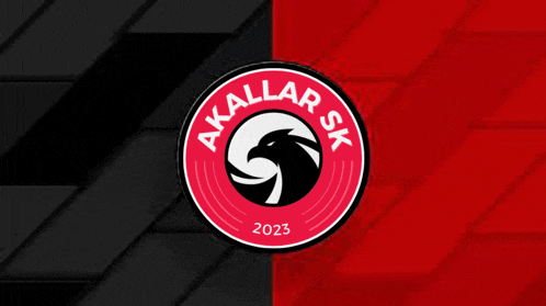 a red and black logo for akallar sk with a black eagle