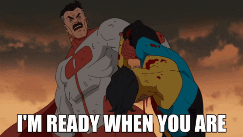 a cartoon of a man and a woman with the words i 'm ready when you are below them