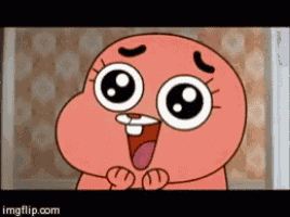a cartoon character from the amazing world of gumball is making a surprised face