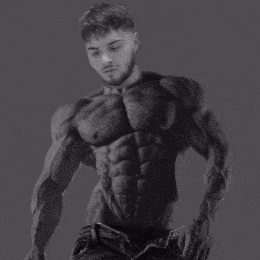 a black and white photo of a shirtless man with his shirt off