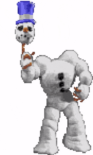 a pixel art of a snowman wearing a top hat holding a snowball .