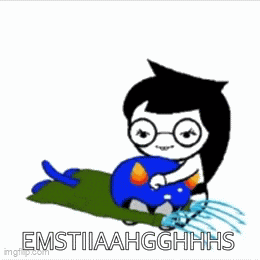 a cartoon of a girl hugging a blue cat with the words emstiiiahgghhhs written on the bottom