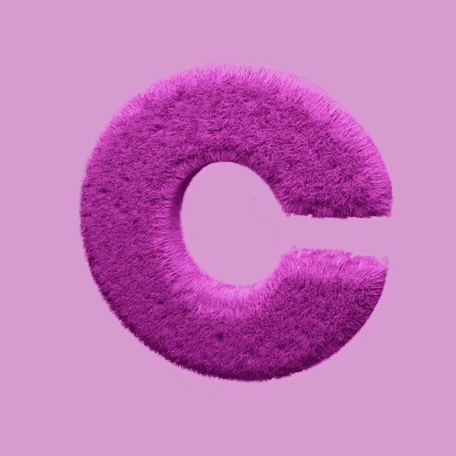 a purple furry letter c is on a purple background