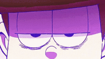 a close up of a cartoon character 's face with purple eyes and a hat .