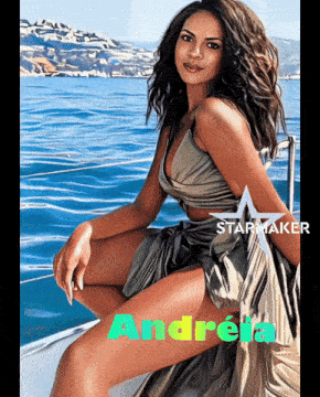 a painting of a woman on a boat with the name andreia on it