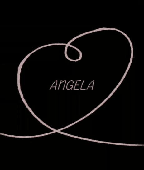 a black background with a pink swirl and the name angela