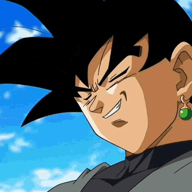 a close up of a cartoon character 's face with a blue sky in the background