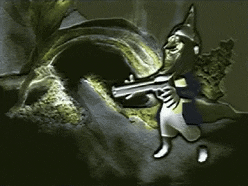 a cartoon of a gnome holding a star in his hands