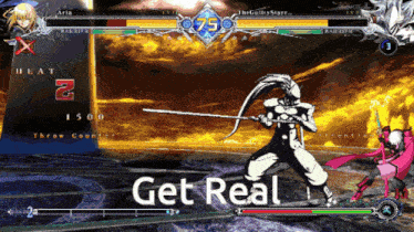 a screenshot of a video game with the words get real at the top