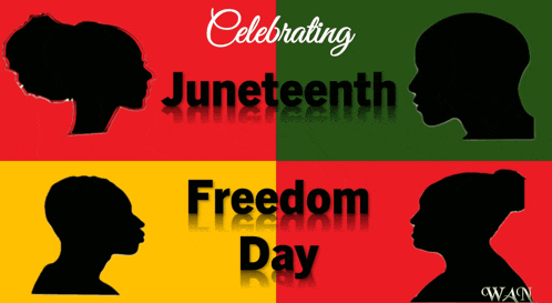 a poster celebrating juneteenth freedom day with silhouettes of people