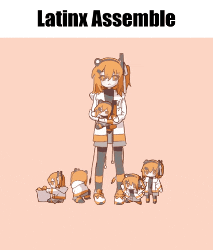 a cartoon of a girl holding a stuffed animal with latinx assemble written on the top