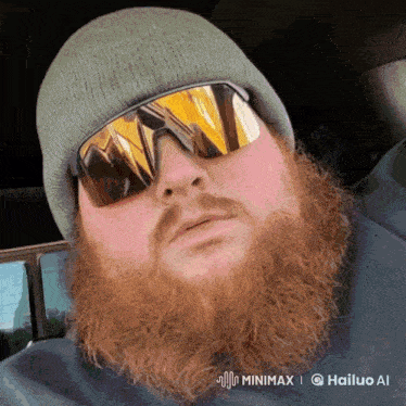a man with a beard wearing sunglasses and a beanie is being animated by hailuo ai