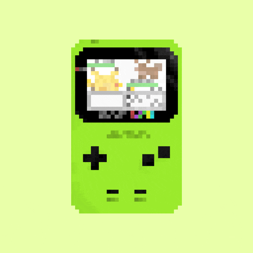 a pixel art of a green game boy on a green background