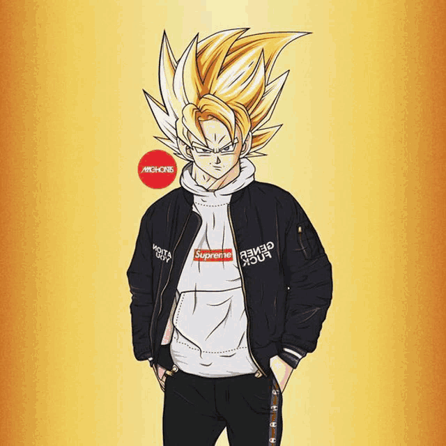 a drawing of a man wearing a supreme hoodie