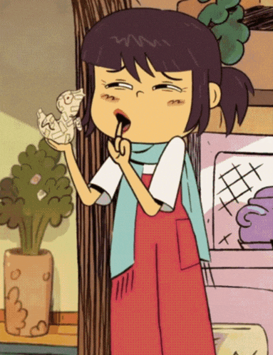 a cartoon of a girl holding a piece of paper