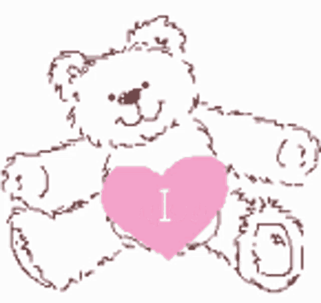 a teddy bear holding a pink heart that says i on it