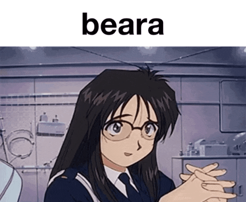 a picture of a girl with glasses and the word beara on top