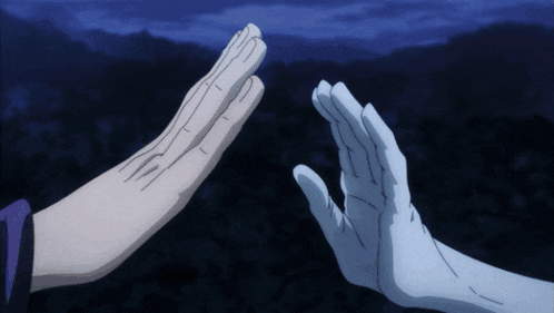 two hands are reaching out towards each other