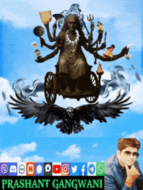 a poster for prashant gangwani shows a statue of a woman on a cart