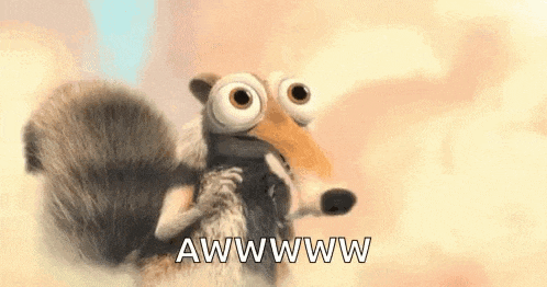 a cartoon squirrel from the movie ice age is holding another squirrel in its mouth .
