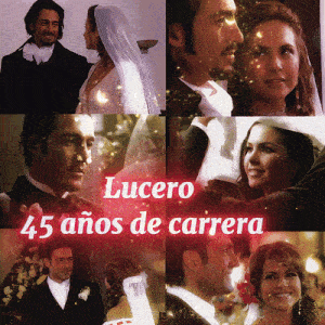 lucero 45 anos de carrera is written on a red background