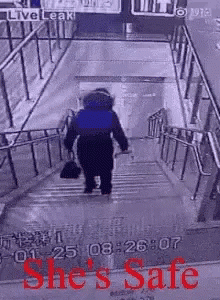 Shes Safe Falling Stairs GIF - Shes Safe Falling Stairs Tripping GIFs