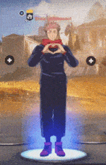 a cartoon character making a heart with his hands in a video game