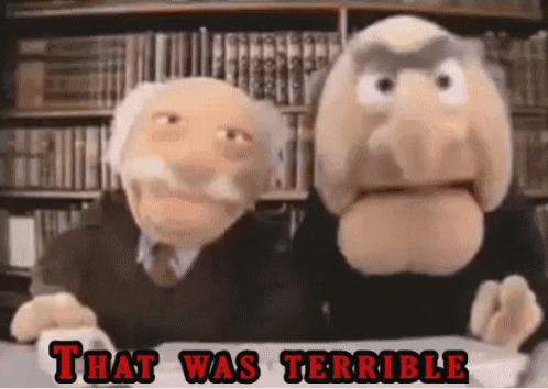 a couple of stuffed animals sitting next to each other with the words that was terrible above them