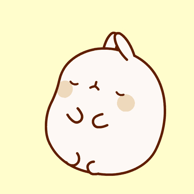 a cartoon drawing of a white rabbit with ears and a pink nose
