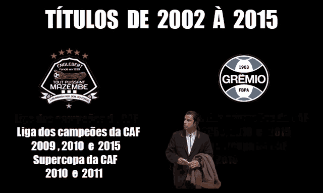 a man in a suit is standing in front of a black background with the words títulos de 2002 a 2015