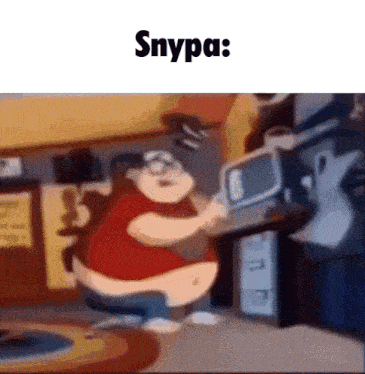 a cartoon of a fat man sitting in front of a computer with the words snypa written above him .