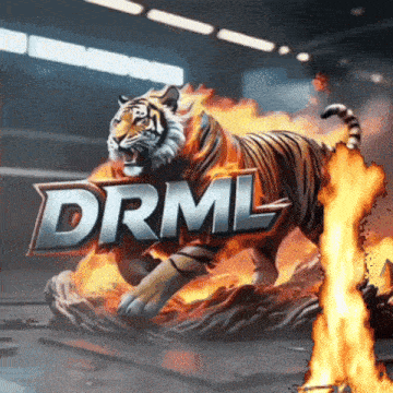 a statue of a tiger with drml written on it