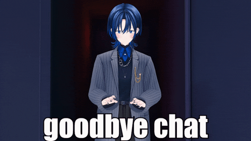 a man in a suit says goodbye chat in a dark room