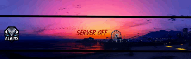 a banner with a sunset and the words server off