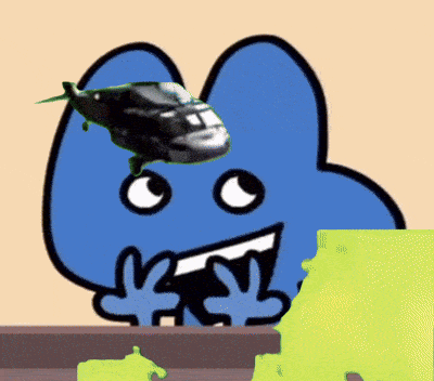 a cartoon character with a helicopter on top of it