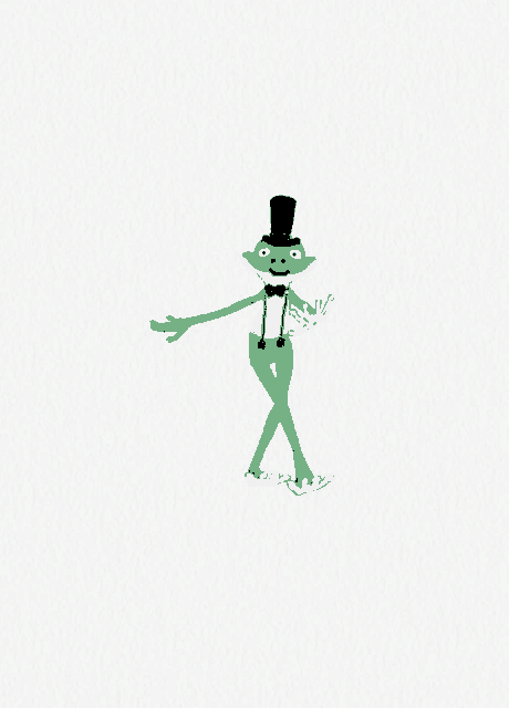 a frog wearing a top hat and suspenders
