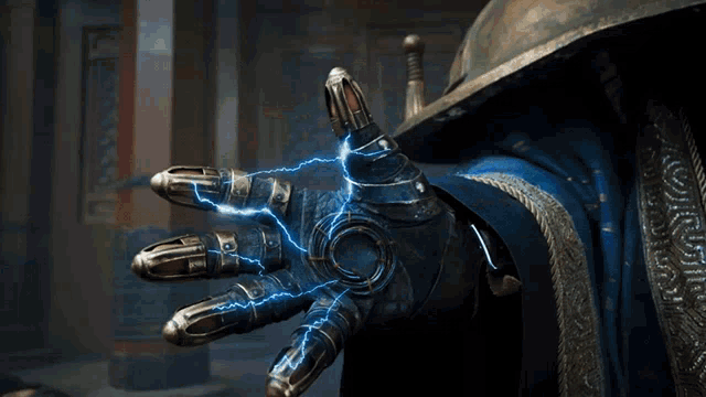 a close up of a hand with lightning coming out of it